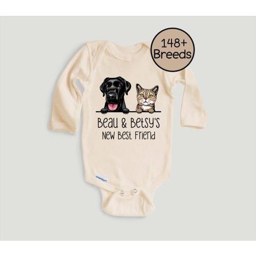 Personalized Baby Gift, Pet's New Best Friend Onesie®, Custom Dogs and Cats Romper, Baby Shower Gift, Baby Announcement Gift, Baby Bodysuit.