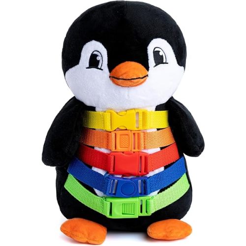 Buckle Toys Blizzard Penguin Plush Montessori Toys for Toddlers 1-3 Animal Sensory Toy to Develop Fine Motor Skills and Learn Shapes and Colors, Travel Essentials for Kids, Includes Storage Pocket