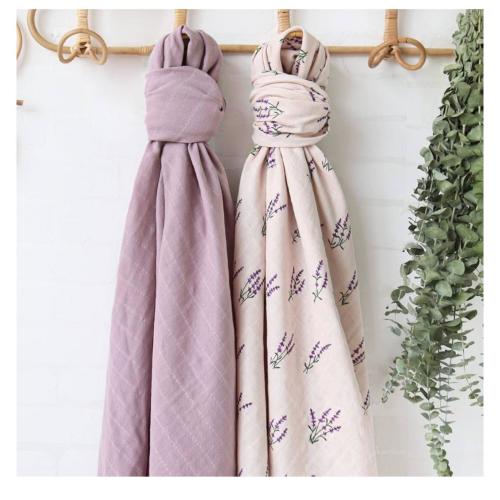Infant Swaddle Set in Purple & Lilac patterns, super soft bamboo blanket, perfect for photoshoot or shower gift