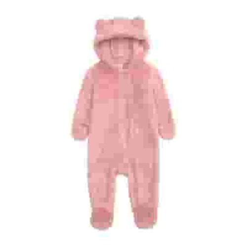 0-3 Months Baby Fluffy Jumpsuit Hooded Fleece Rompers Long Sleeve Zipper Onesie Outwear Baby Boy Girls Winter Warm Rompers Unisex Newborn Fleece Outfits Bodysuits Pink
