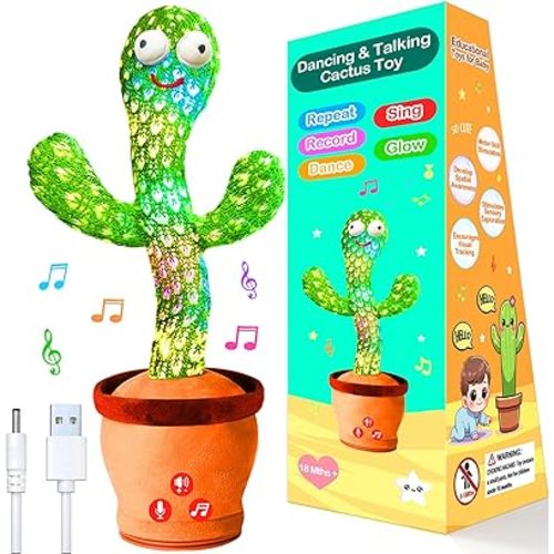 Dancing Talking Cactus Toy for Baby, Upgraded Adjustable Volume Cactus Baby Toy, Colorful Glowing Interactive Cactus Toy That Talks Back (Rechargeable)