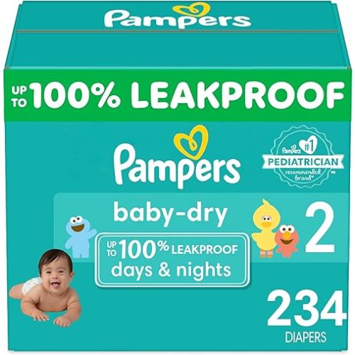 Pampers Baby Dry Diapers - Size 2, One Month Supply (234 Count), Absorbent Disposable Diapers