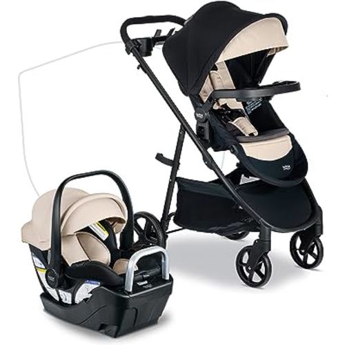 Britax Willow Brook S+ Baby Travel System, Infant Car Seat and Stroller Combo with Alpine Base, ClickTight Technology, SafeWash Insert and Cover, Sand Onyx