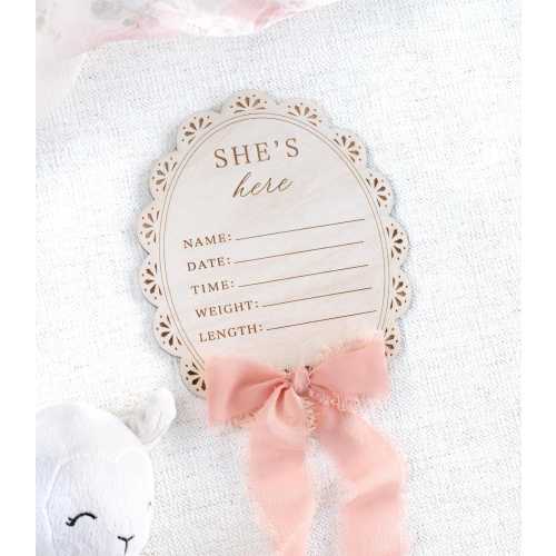 Engraved Birth Statistic Gender Reveal Signs: He's Here, She's Here, Baby Stats with Name