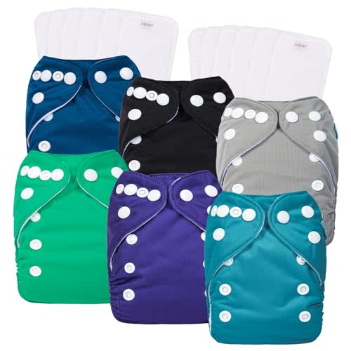 ALVABABY 6pcs with 12 Inserts Baby Cloth Diapers Pocket Newborn Diaper for Less Than 12pounds Baby Snaps Cloth Diapers Nappy, Pure Color 01