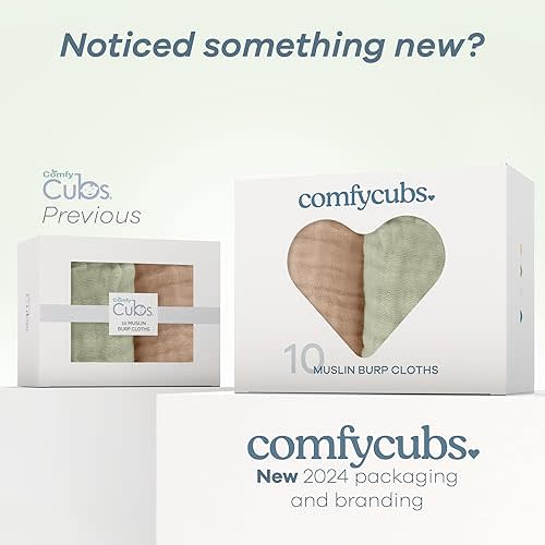 Comfy Cubs Muslin Burp Cloths Set Large 100% Cotton Hand Washcloths for Babies, Baby Essentials 6 Layers Extra Absorbent and Soft Boys & Girls Baby Bibs & Burp Cloths Set (Sand, 10-Pack, 20" X10")