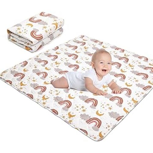 Playpen Mat,Thick & Soft 50x50 Play Mat for Playpen,One-Piece Crawling Mat for Floor Compatible with TODALE and LIAMST Playpen,Non Slip Cushioned Baby Mats for Infants,Babies,Toddlers(Rainbow)
