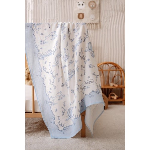 Muslin Swaddle, Blue Toile De Jouy