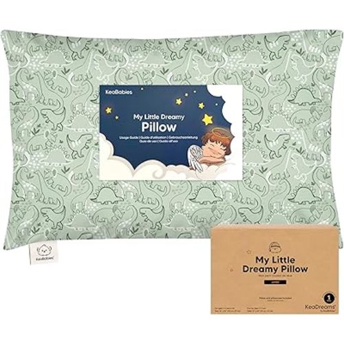KeaBabies Toddler Pillow with Pillowcase, Jumbo 14X20 - Soft Organic Cotton Toddler Pillows for Sleeping - Machine Washable - Perfect for Travel, Toddler Bed Set (DinoDood)
