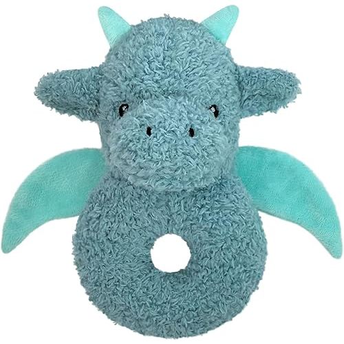 Baby Dragon Soft Rattle Toy, Plush Dinosaur Infant Shaker Rattle Easy-Grasp Stuffed Animal Toy, Gifts for Newborns Babies Toddlers Boys Girls, Cyan, 6 Inches
