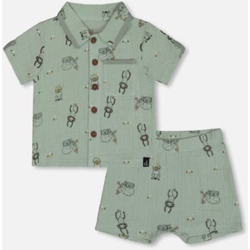 Baby Boy's Printed Muslin Shirt And Short Set Sage Monkey