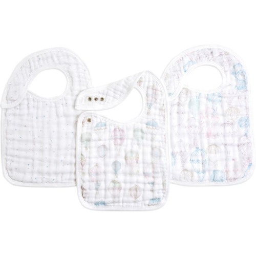 aden + anais 3-Pack Classic Organic Cotton Muslin Snap Bibs, Above The Clouds Pink