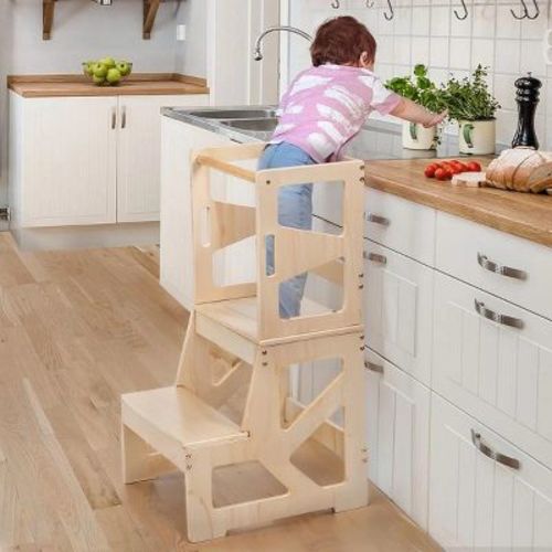 Gotgelif Toddler Step Stool Kitchen Helper Tower, Safe & Durable Montessori Climbing Ladder For Kids Wooden