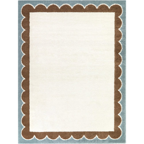 Red Barrel Studio® Caldeira Beige/Rust/Blue Scalloped Border Area Rug | Wayfair