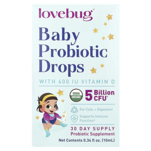 LoveBug Probiotics Baby Probiotic Drops, 5 Billion CFU, 0.34 fl oz (10 ml)