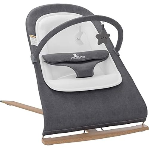 Baby Bouncer with Elegant Wood Accents, Bouncer Seat for Infants, Portable Infant Bouncer with Inner Mattress & Travel Bag