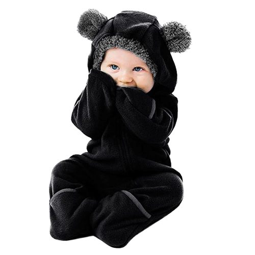 Newborn Baby Bear Onesie Outfit Suit Girls Boys Fleece Jumpsuit Romper Hooded Coat Winter Clothes Outwear Snowsuit (Black, 18-24 Months)
