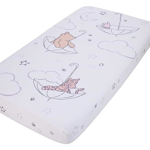 Disney Winnie The Pooh - Classic Pooh - Ivory, Tan & White Photo Op Fitted Crib Sheet, Tan, White, Grey , 28x52x8 Inch (Pack of 1)