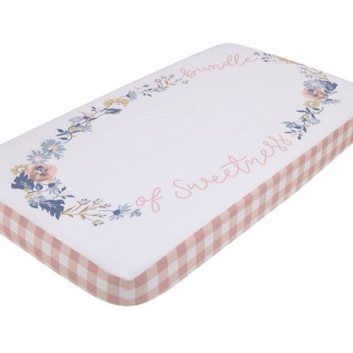 Nojo Farmhouse Chic Pink And White Gingham 'bundle Of Sweetness' Florals 100% Cotton Photo Op Nursery Fitted Crib Sheet