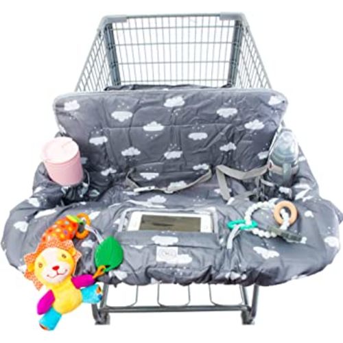 Lumiere Baby Shopping Cart Cover for Baby and Toddler - 2-in-1 High Chair Cover | 360 Full Protection, Patented Roll-in Style Pouch, Universal Fit, Machine Washable Great Gift Ideas for Mom (Cloud)