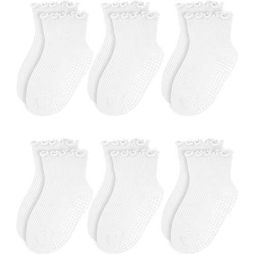 Girls Ruffle Socks - Baby Toddler Non-Slip Socks with Grips - Indoor Soft Cotton Frilly Ankle Sock