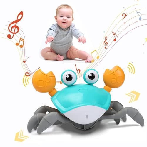 XONTEUS Crawling Crab Baby Toy - Tummy Time for 6-12 Learning Crawl Toys 1 Year Old Boy Music Dancing 1st Birthday Gifts Lights Walking for Toddler Easter Basket Stuffers