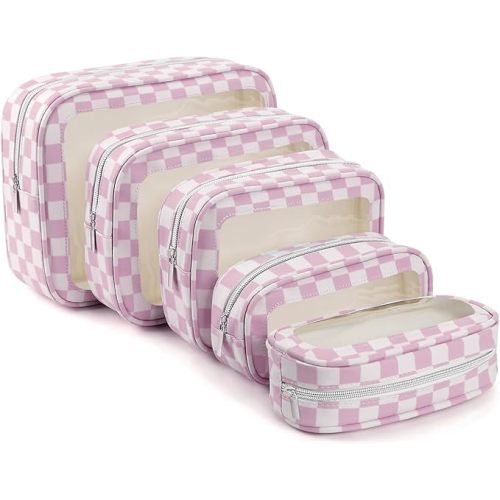 YOPCDJ 5PCS Diaper Bag Organizer Pouch Set, TSA Approved Toiletry Bag，Clear Waterproof TPU Makeup Bag Set Travel Organizer Bags for Women and Kids