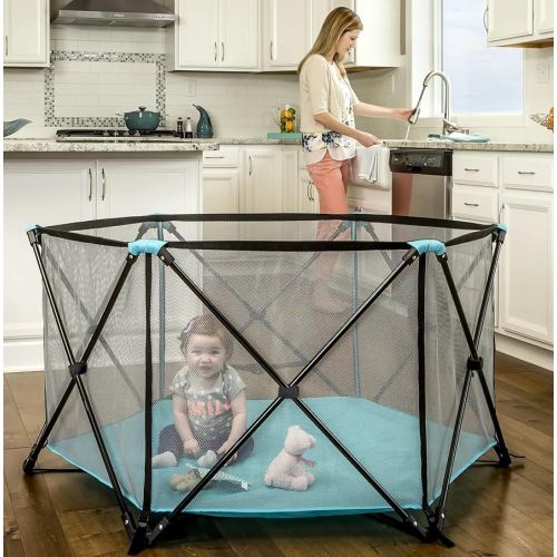 Regalo My Portable Play Yard Indoor and Outdoor, Washable, Aqua, 6-Panel, 48 Inch