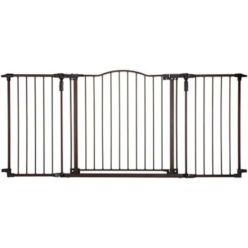 Toddleroo by North States 72” wide Deluxe Décor Baby Gate: Sturdy safety gate with one hand operation. Extra wide baby gate. Hardware Mount. Fits 38.3 - 72” Wide. (30" Tall, Matte Bronze)