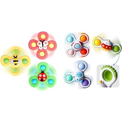 ALASOU 6 PCS Suction Cup Spinner Toys(3 Farm+3 Space) for Infant and Toddlers