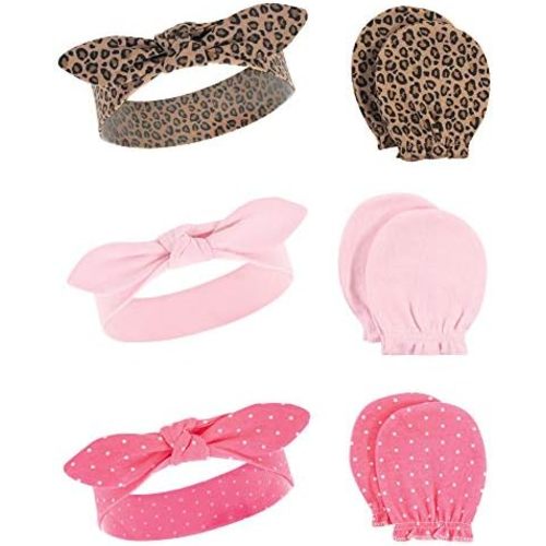 Hudson Baby Baby Girls' Cotton Headband and Scratch Mitten Set