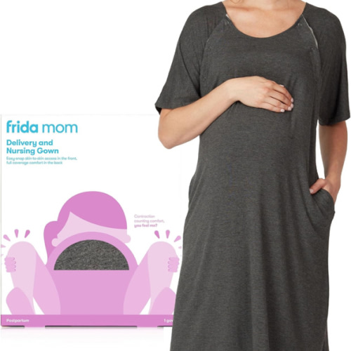 Frida Mom Labor and Delivery Gown for Hospital, Easy-Snap, Tagless Nursing Gown with Skin-to-Skin Access and Full Coverage in The Back