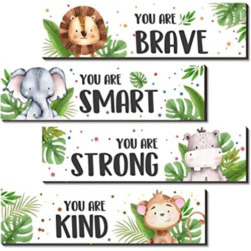 UBLURO 4-Piece Jungle Animals Wall Art - Motivational Wall Decor, Wooden Hanging Prints, Boys Room Decor