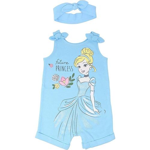 Disney Princess Rapunzel Ariel Belle Jasmine Aurora Baby Girls Snap Romper and Headband Newborn to Toddler