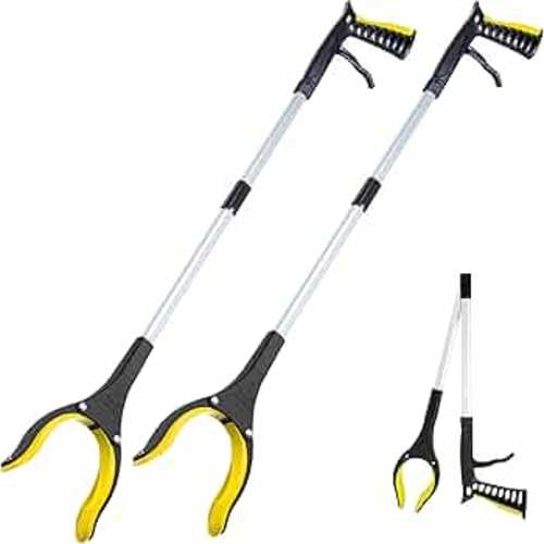 32" Reacher Tool, Extra Long Grabber Reacher with Rotating Jaw - Mobility Aid Reaching Assist Tool (yellow-2p)