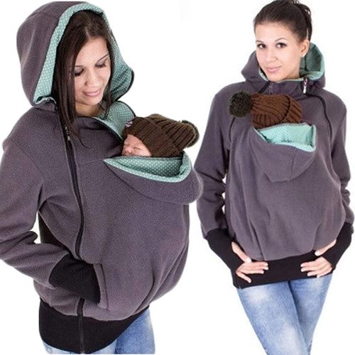 3 in 1 Multifunction Womens Maternity Kangaroo Hooded Sweatshirt for Baby and Mother