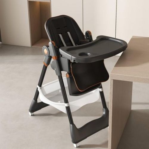 ELJGET Adjustable Baby High Chair 0-6 Years, Portable Foldable Infant Seat with 5-Point Belt, Wheels, 5 Height & Recline Settings, Easy-Clean, Black