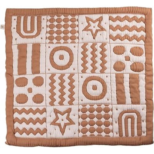 3D Soft Organic Cotton Crawling Blanket – GOTS Certified, 40x40 in Biscuit Montessori Design for Motor Skill Development, Reversible, No Loose Threads – Washable & Sustainable
