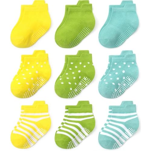 Baby Boys Girls Non Slip Socks,Infant Toddler Kids Grip Ankle Stretch Socks for Kids 0-5 Years - 0-12 Months - Girls-assorted/9 Pairs