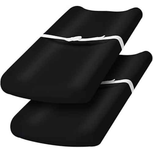 PHF Baby Changing Pad Covers for Boys Girls, 2 Pack Ultra Soft Breathable Microfiber Changing Pad Table Sheets for Most Baby Changing Pads, Black & Black