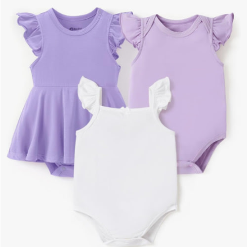 PATPAT Baby Girl Bodysuits - Soft Bamboo Viscose - Flutter Sleeves Cute Dress - Newborn Infant Summer Clothes - 3 Pack