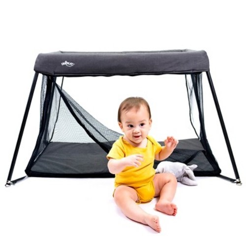 UNiPLAY Foldable Lightweight Travel Crib, Mattress and Breathable Liner with side zipper  for Infants and Toddlers
