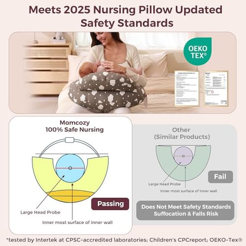 Momcozy Original Nursing Pillow for Breastfeeding-Pioneering Safety Fence- Wider Feeding Pillows for More Support for Mom & Baby- Easier Nursing & Hand Free- Fit for All, Removable Cotton Cover