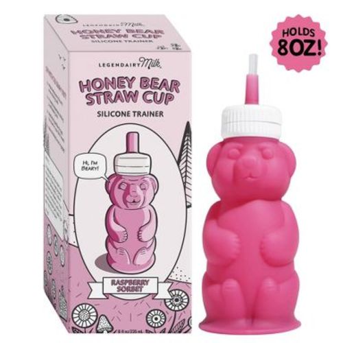 Legendairy Milk Silicone Honey Bear Straw Cup - Raspberry Sorbet - 8 fl oz: BPA-Free, Leakproof, Textured, Portable Drinkware