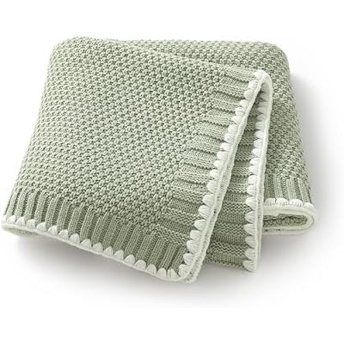Neiwech Baby Blanket Knit Cozy Soft Lightweight Crib Stroller Nursery Receiving Swaddling Blankets for Newborn Infants Boys Girls Green 30x40 Inch