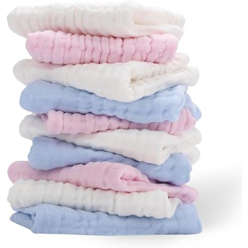 10 Pack Muslin Burp Cloths - 17"x9" 6-Layer 100% Cotton - Ultra Soft & Super Absorbent for Baby Spit Up & Drool - Gentle Burping Cloths for Newborn Boys & Girls, Essential Baby Items