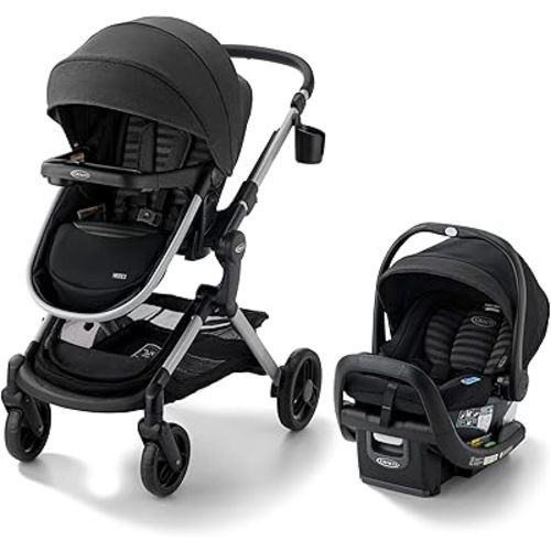 Graco® Modes Nest DLX Travel System, 3-in1 Modular Baby Carseat Stroller Combo, Adjustable Slide2Me Infant Car Seat Carrier, Pramette, to Toddler Stroller, Includes SnugRide DLX Infant Car Seat, Raven
