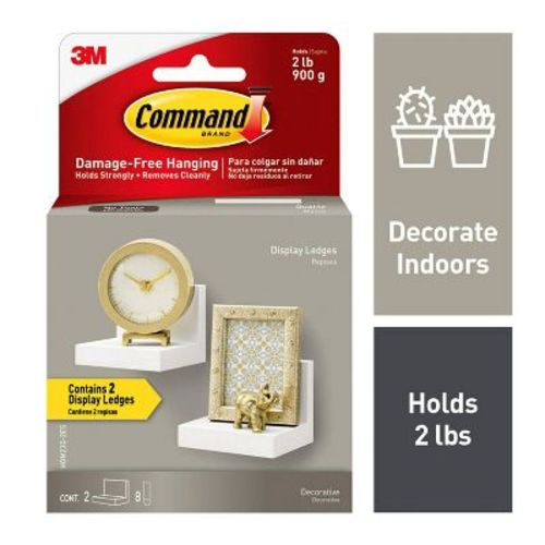 Command Set of 2 Damage-Free Hanging Display Ledges with 8 Medium Strips - White