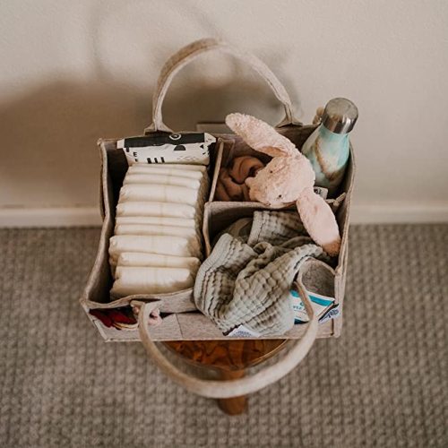 Parker Baby Diaper Caddy Gift Set - Includes a Large and Regular size Nursery Storage Bin and Car Organizer for Diapers and Baby Wipes - Oatmeal