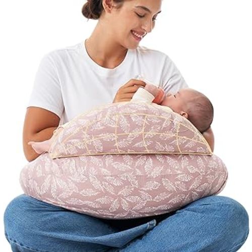 Momcozy Original Nursing Pillow for Breastfeeding-Pioneering Safety Fence- Wider Feeding Pillows for More Support for Mom & Baby- Easier Nursing & Hand Free- Fit for All, Removable Cotton Cover